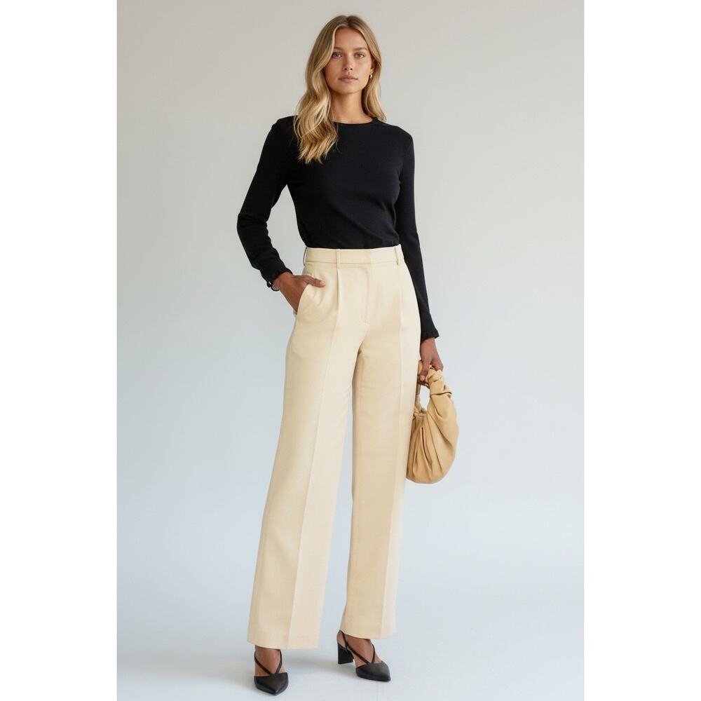 NILI LOTAN Wide Leg Linen Silk Blend Dayton Pants Khaki Womens Size 8 NWT